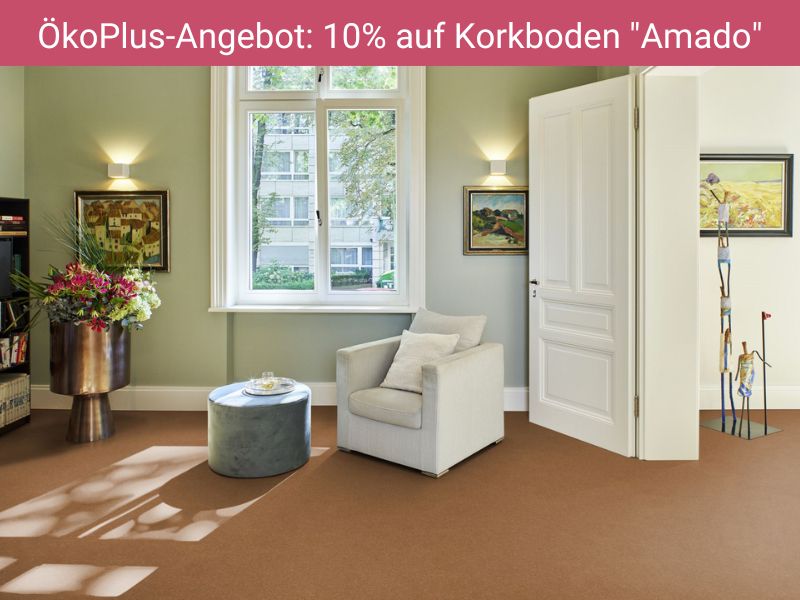 Aktuell gibt es Korkboden bei den ÖkoPlus-Händlern 10% günstiger. Viele Menschen schätzen die angenehme Atmosphäre im Wohnzimmer