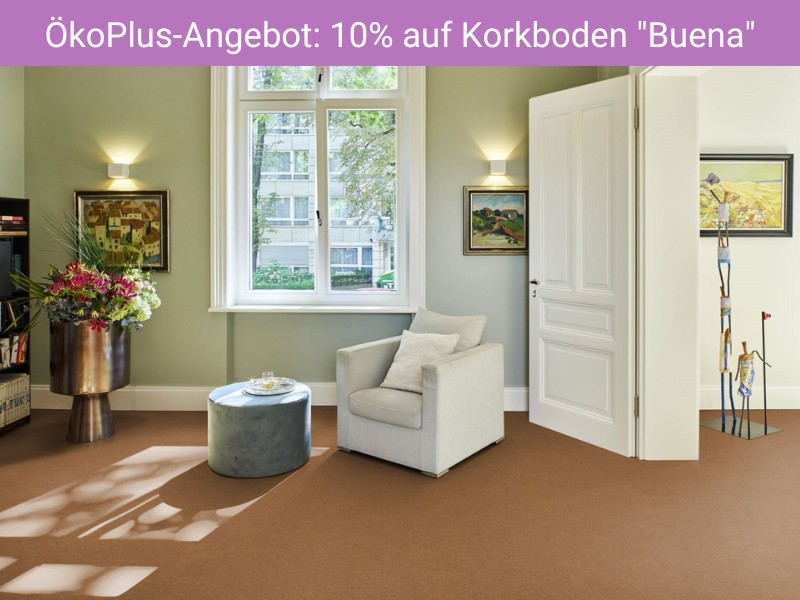 Natürliche Atmosphäre im Wohnzimmer durch Premium-Korkboden Buena Natürliche Atmosphäre im Wohnzimmer durch Premium-Korkboden Buena